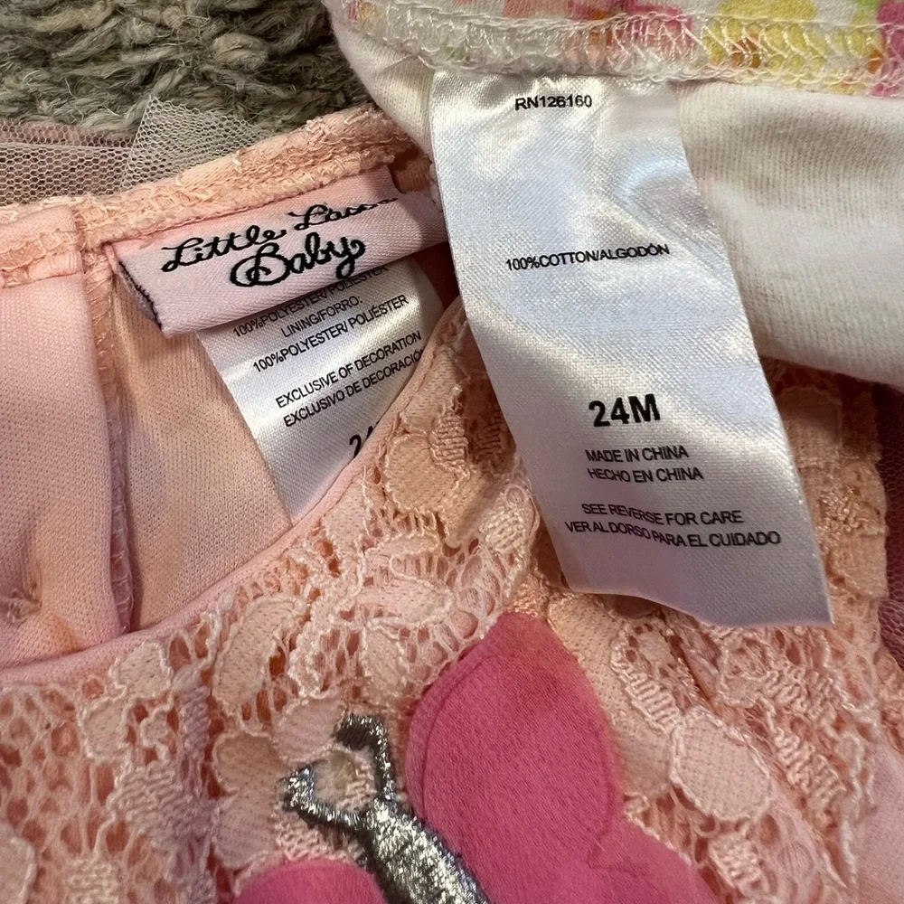 Little Lass 24M Toddler Girl Pink Lace Butterfly Tutu Dress 2pc Outfit - Picture 5 of 5